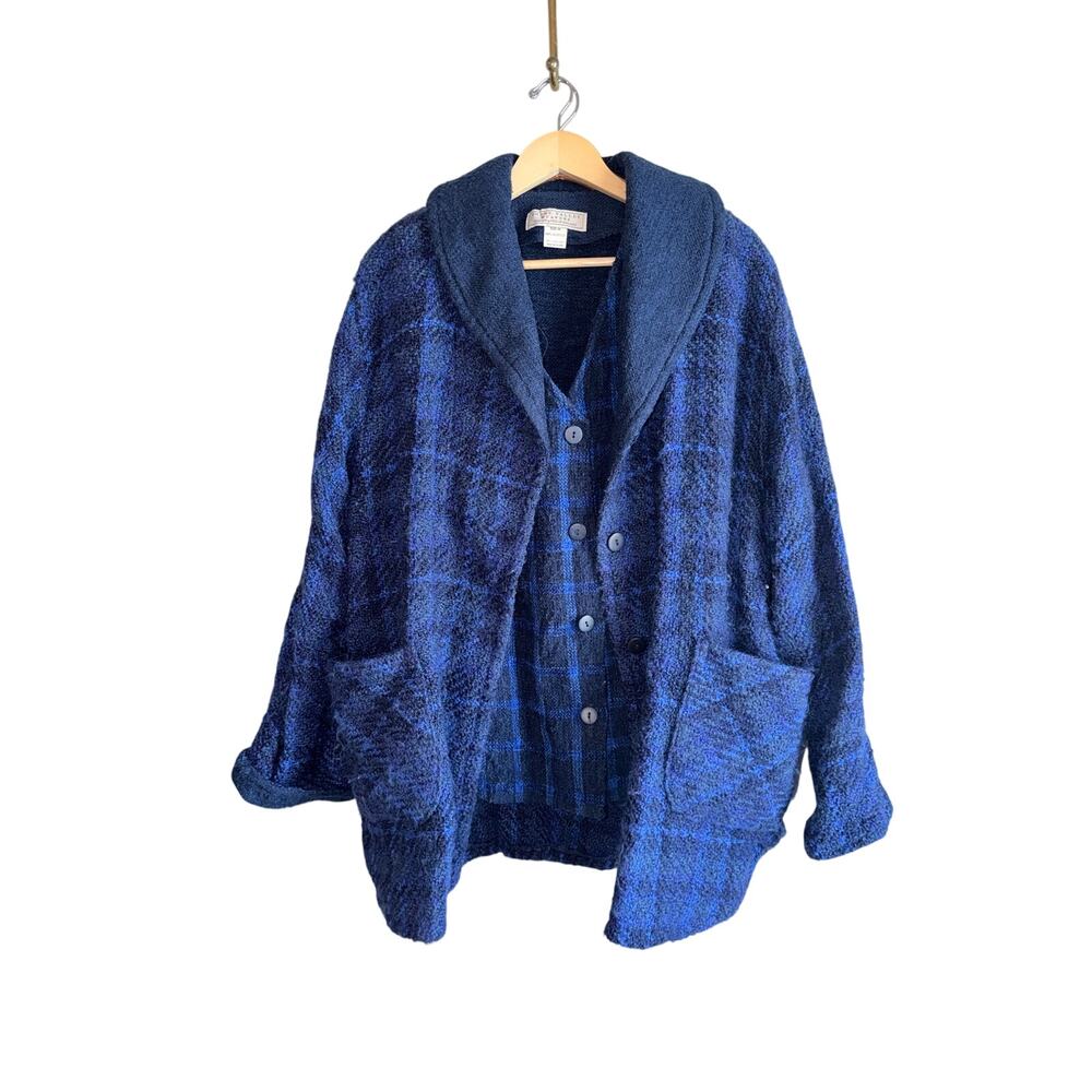 NWT boyne valley weavers blue knit jacket vest set handmade in Ireland medium